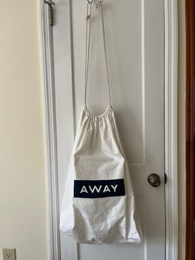 Away Fabric Duster Bag White Duffle Large Tote Navy Logo Travel Storage